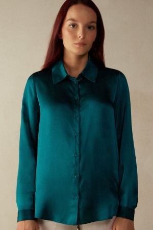 Green Women's Intimissimi Silk Shirt Long Sleeve | AU2221FMM