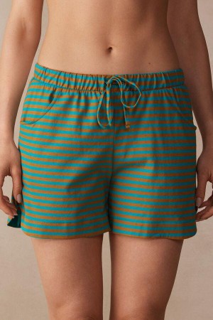 Green Women's Intimissimi Summer Vibes Striped Shorts Pajamas | AU2082TVJ