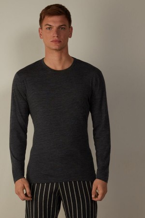 Grey Men's Intimissimi Crew-Neck Merino-Wool Top Long Sleeve | AU1102DNN
