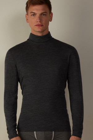 Grey Men's Intimissimi High-Neck Merino-Wool Top Long Sleeve | AU1104GLQ