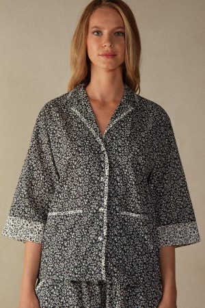 Grey Women's Intimissimi A Floral Affair Canvas Shirt Pajamas | AU1870QZD