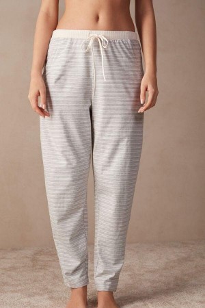 Grey / Light Yellow Beige Stripes Women's Intimissimi Casual Sunday Full Length Pants Pajamas | AU2004TVJ