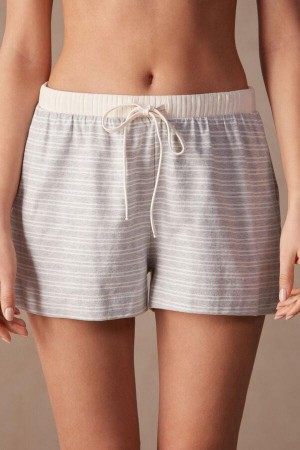 Grey / Light Yellow Beige Stripes Women's Intimissimi Casual Sunday Shorts Pajamas | AU2066GLQ