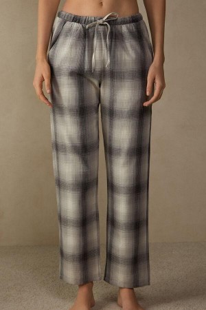 Grey / White Women's Intimissimi Warm Cuddles Pants in Brushed Cloth Pajamas | AU1975WYF