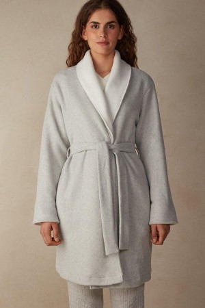 Grey / White Women's Intimissimi Warm Cuddles Robe Pajamas | AU1840VDO