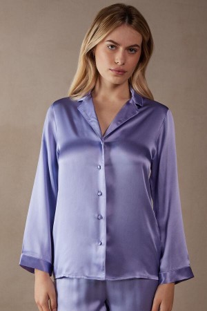 Lavender Women's Intimissimi Mannish-Cut Jacket in Silk Satin Pajamas | AU2023BCP