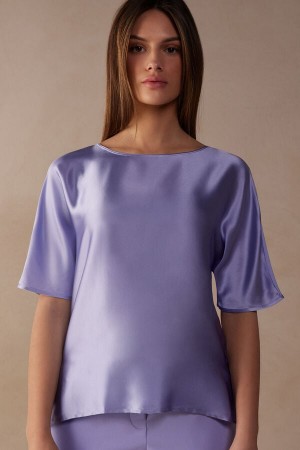 Lavender Women's Intimissimi Silk and Modal Top Short Sleeve | AU2178VDO