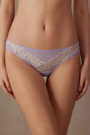 Lavender / White Women's Intimissimi Pretty Flowers Brazilian Panties | AU1567PQC