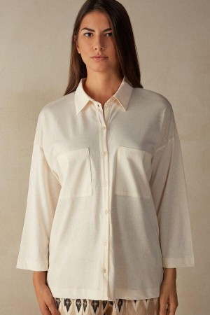 Light Beige Women's Intimissimi Urban Nomad Cotton Shirt Pajamas | AU1873RWH