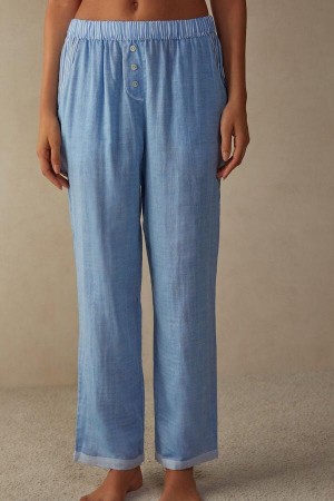 Light Blue Women's Intimissimi Early in the Morning Cotton Cloth Pants Pajamas | AU1970VDO
