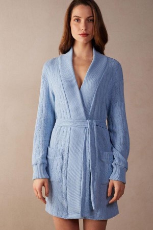Light Blue Women's Intimissimi Lost in Fields Braided Robe Pajamas | AU1844QZD