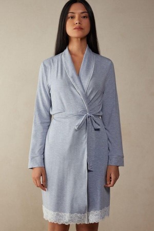 Light Blue Women's Intimissimi Modal Lace Detail Robe Pajamas | AU1833HKW