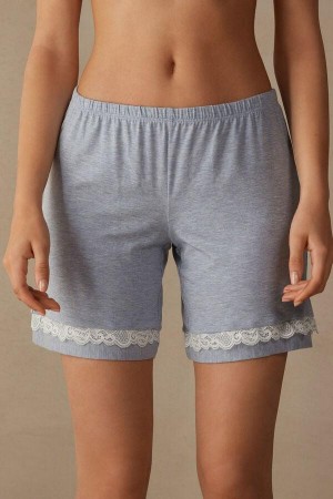 Light Blue Women's Intimissimi Modal Shorts with Lace Details Pajamas | AU2051MAS