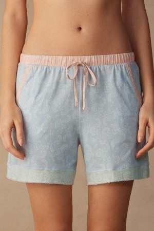 Light Blue Women's Intimissimi Romantic Cashmere Cotton Shorts Pajamas | AU2070LHT