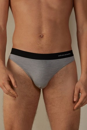 Light Grey Men's Intimissimi Logo Detailed Microfiber Thong Briefs | AU1363FMM