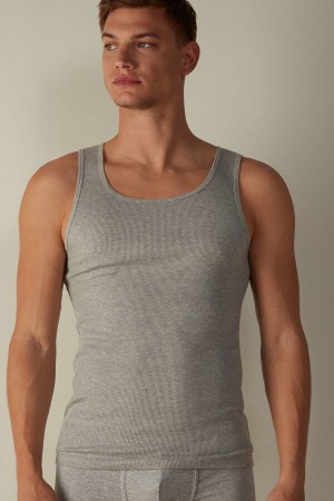 Light Grey Men's Intimissimi Ribbed Supima Cotton Tank Top | AU1001HKW