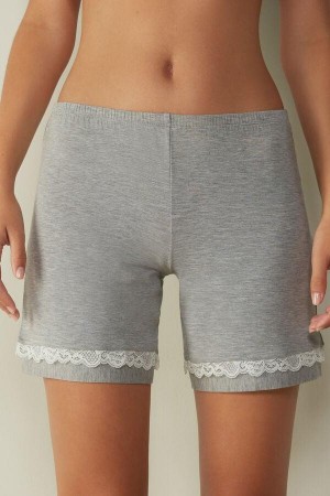 Light Grey Women's Intimissimi Modal Shorts with Lace Details Pajamas | AU2040GLQ