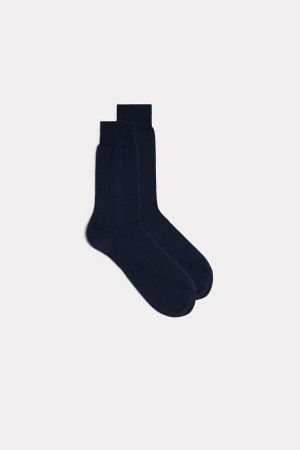 Light Grey / Blue Men's Intimissimi Short Sateen Egyptian Cotton Socks | AU1220QZD