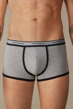 Light Grey / Blue Men's Intimissimi Stretch Supima® Cotton Shorts with Logo Detail Boxer | AU1463PQC
