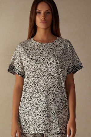 Light Yellow Women's Intimissimi Floral Affair Short Sleeve Cotton T Shirt Pajamas | AU1933SOB