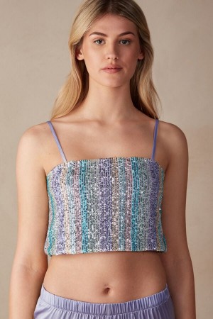 Multicolor Women's Intimissimi Miami Nights Sequin Crop Tank Top | AU2280XFU