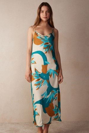 Multicolor Women's Intimissimi Summer Vibes Long Viscose Satin Nightgown Lingerie | AU2084UTL