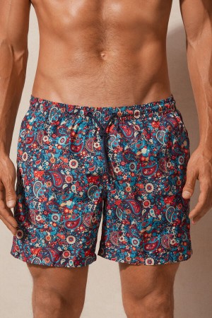 Orange Men's Intimissimi Orange Paisley Print Swim Trunks | AU1279ISZ