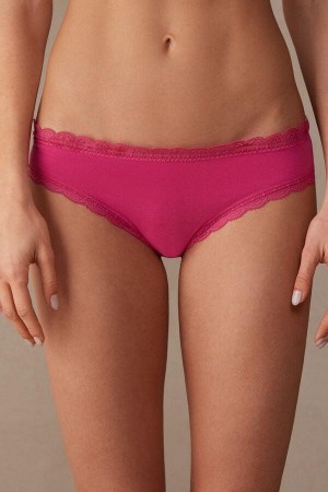 Pink Women's Intimissimi Cotton and Lace Panties | AU1653KIR