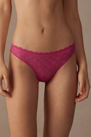 Pink Women's Intimissimi Lace and Microfiber Brazilian Panties | AU1544DNN