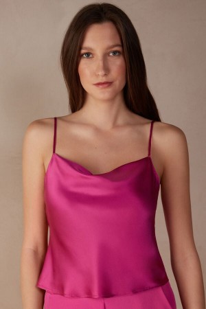 Pink Women's Intimissimi Silk Crop Camisole Tank Top | AU2284NBA