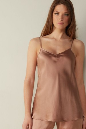 Pink Women's Intimissimi Silk Satin with V-neckline Tank Top | AU2336HKA