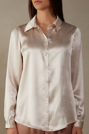 Pink Women's Intimissimi Silk Shirt Long Sleeve | AU2225KIR