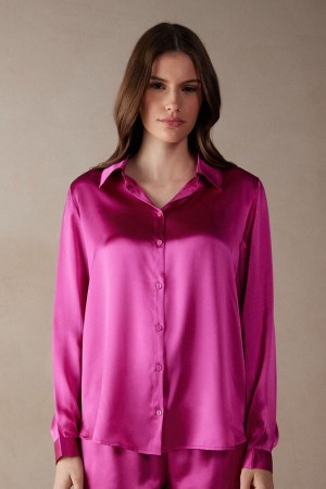 Pink Women's Intimissimi Silk Shirt Long Sleeve | AU2208QZD