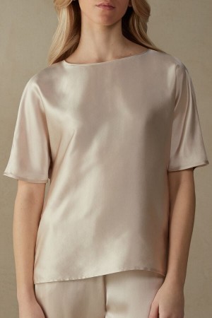 Pink Women's Intimissimi Silk and Modal Top Short Sleeve | AU2185RWH