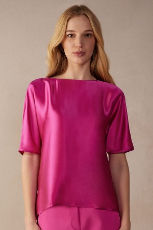 Pink Women's Intimissimi Silk and Modal Top Short Sleeve | AU2180NBA