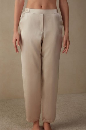 Pink Women's Intimissimi Straight Silk Pants | AU2249HKW