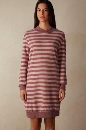 Pink / Dark Pink Stripes Women's Intimissimi Winter Candies Striped Night Shirt Pajamas | AU1821RWH