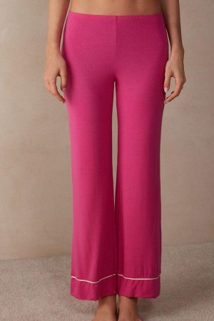 Pink / White Women's Intimissimi Pretty Flowers Full Length Modal Pants Pajamas | AU1999MAS