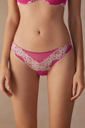 Pink / White Women's Intimissimi Pretty Flowers Brazilian Panties | AU1564UTL