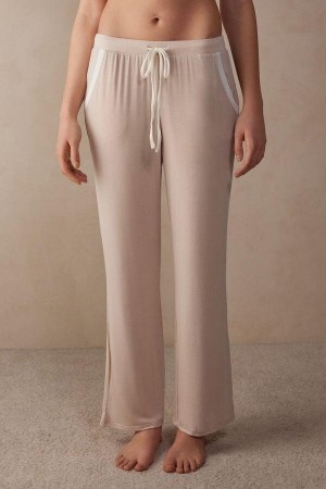 Pink / White Women's Intimissimi Simple Elegance Full Length Pants in Modal Pajamas | AU1997BCP