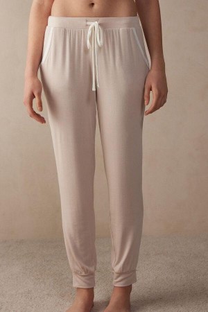 Pink / White Women's Intimissimi Simple Elegance Full Length Jogger Pants in Modal Pajamas | AU1996VDO