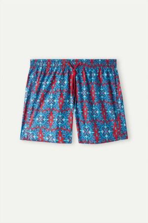 Red Men's Intimissimi Red Moroccan Print Swim Trunks | AU1290LHT