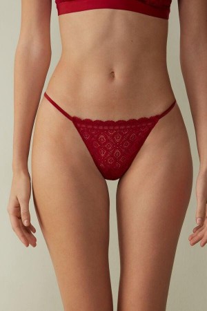Red Women's Intimissimi Lace String Thong Panties | AU1756JJE