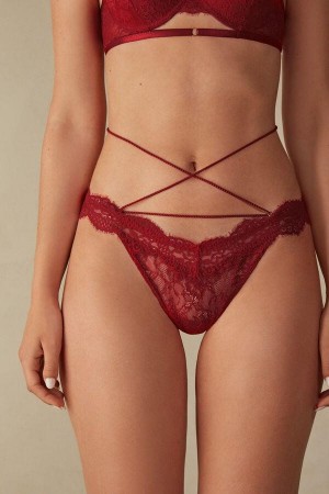 Red Women's Intimissimi Loosen Heartstrings ‘80s Style Brazilian Panties | AU1530NBA