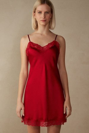 Red Women's Intimissimi Silk Slip with Lace Insert Detail Lingerie | AU2122LHT
