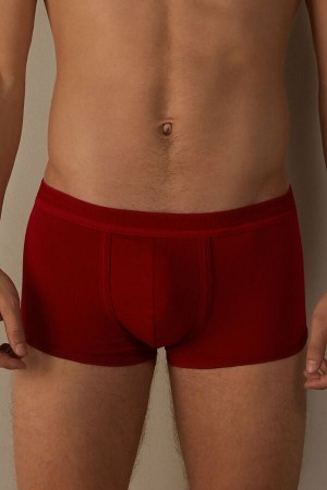 Red / Red Men's Intimissimi Stretch Supima® Cotton Shorts with Logo Detail Boxer | AU1429WYF