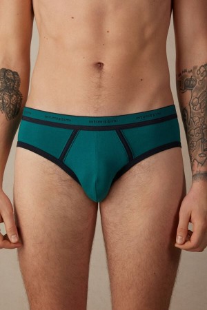 Turquoise Green / Blue Men's Intimissimi Stretch Supima® Cotton with Logo Detail Briefs | AU1326EXG