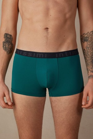 Turquoise / Green / Blue Men's Intimissimi Microfiber Logo Shorts Boxer | AU1396XFU
