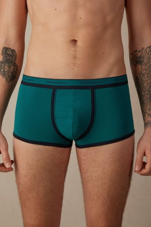 Turquoise / Green / Blue Men's Intimissimi Stretch Supima® Cotton Shorts with Logo Detail Boxer | AU1395ZGY