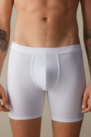 White Men's Intimissimi Long in Stretch Supima® Cotton Boxer | AU1412APV